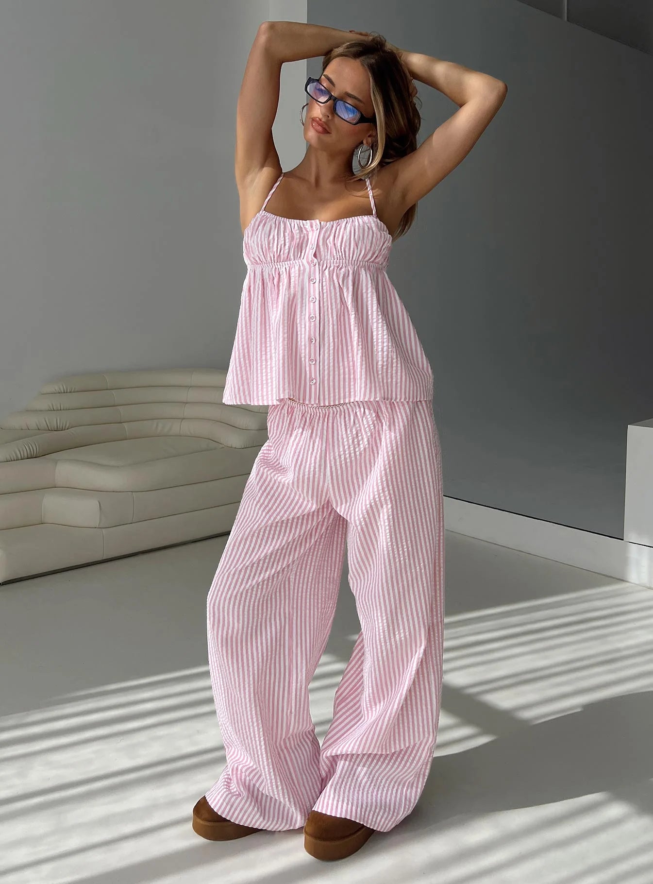 Candy Pink Striped Seersucker Matching Set