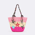 Embroidered Starfish Beaded Straw Bag
