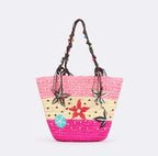Embroidered Starfish Beaded Straw Bag