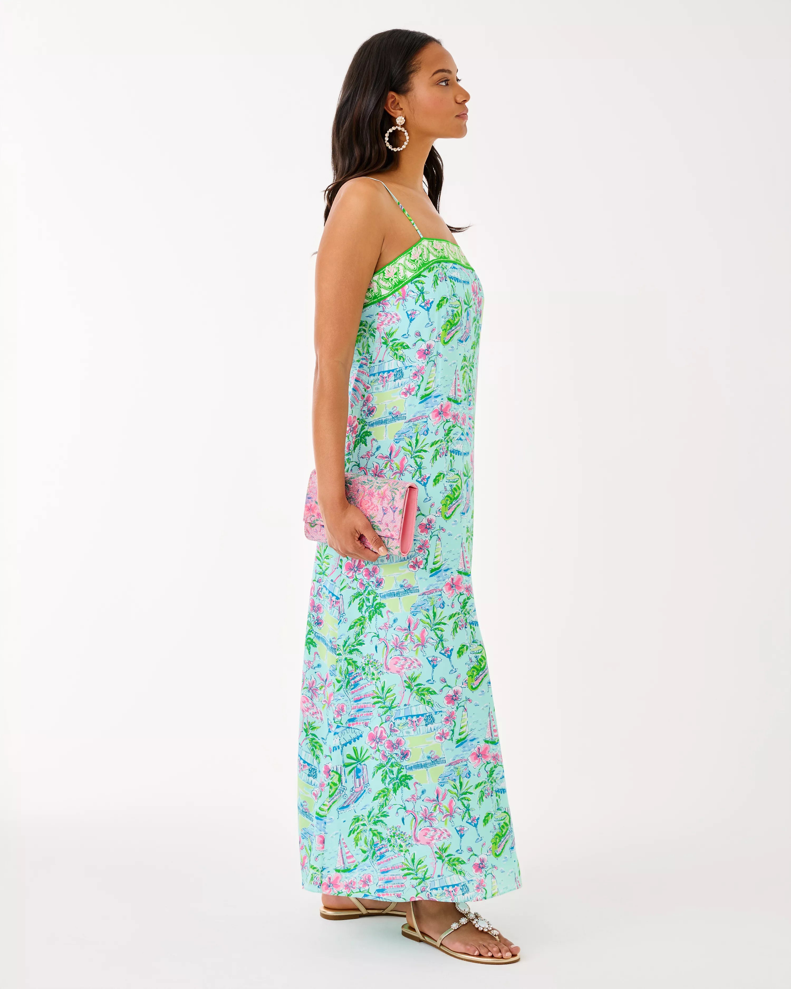 Sunnydee Tropical Engineered Woven Maxi Dress