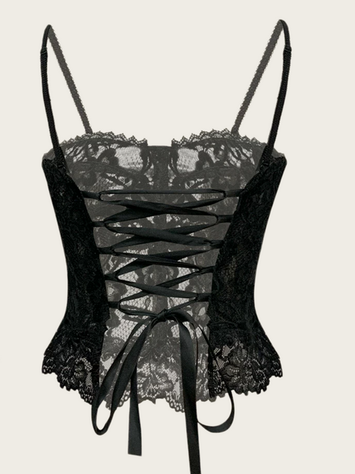 Black Lace Ruffle Corset Camisole