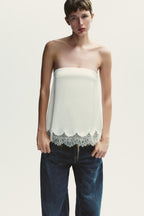 Satin Effect Lace Bustier Top