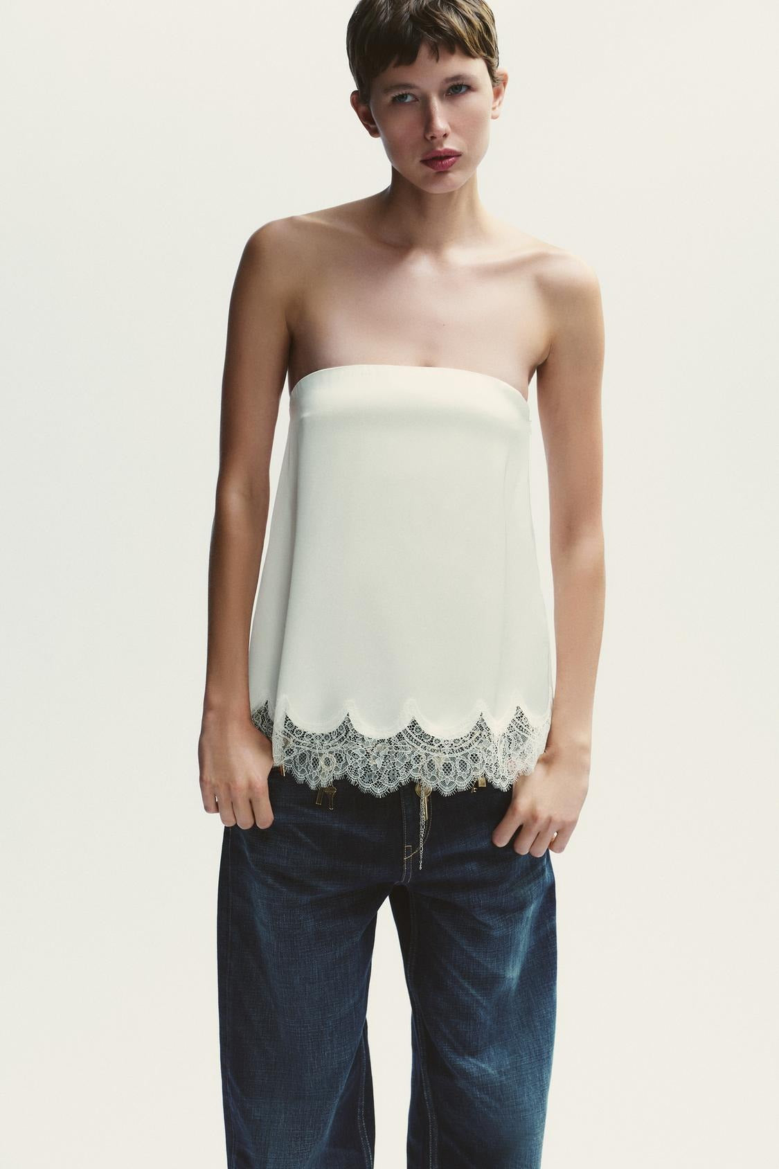 Satin Effect Lace Bustier Top