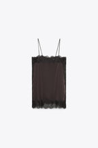 Satin Effect Lace Top - Dark Brown