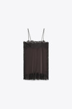 Satin Effect Lace Top - Dark Brown