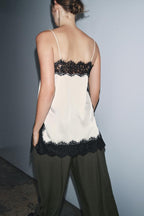 Satin Effect Lace Top - Black / White