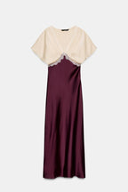 MIDI SATIN EFFECT LACE COMBINATION DRESS