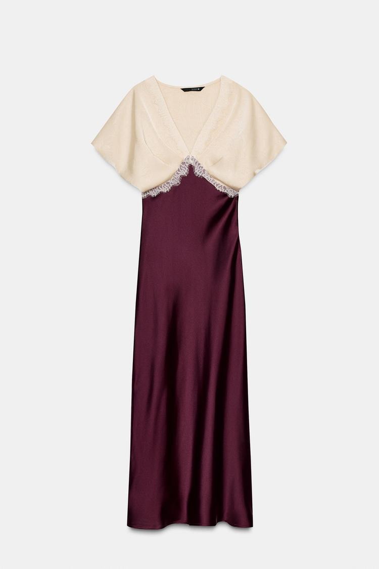 MIDI SATIN EFFECT LACE COMBINATION DRESS