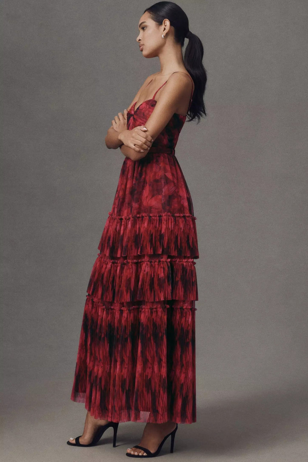 Pleated Tulle Tiered Maxi Dress