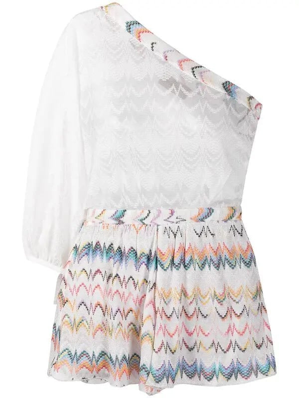 Zigzag-knit One-Shoulder Jumpsuit