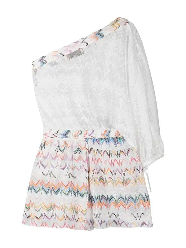 Zigzag-knit One-Shoulder Jumpsuit