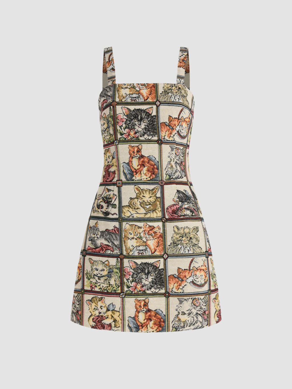 Felicity Tapestry Mini Dress – Heritage Cat Print