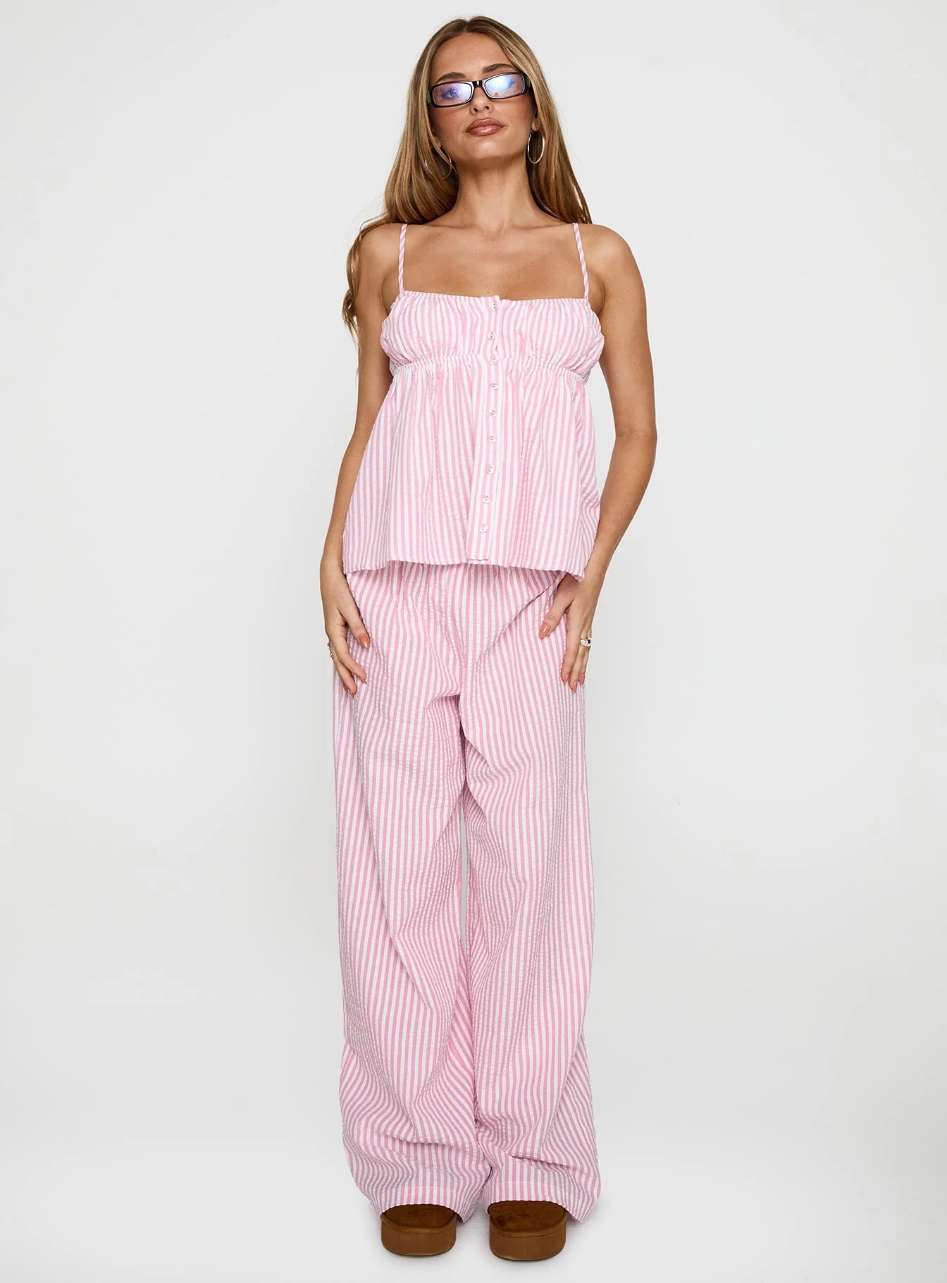 Candy Pink Striped Seersucker Matching Set