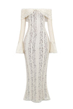 Vintage Cream Floral Lace Off Shoulder Maxi Dress