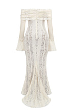 Vintage Cream Floral Lace Off Shoulder Maxi Dress