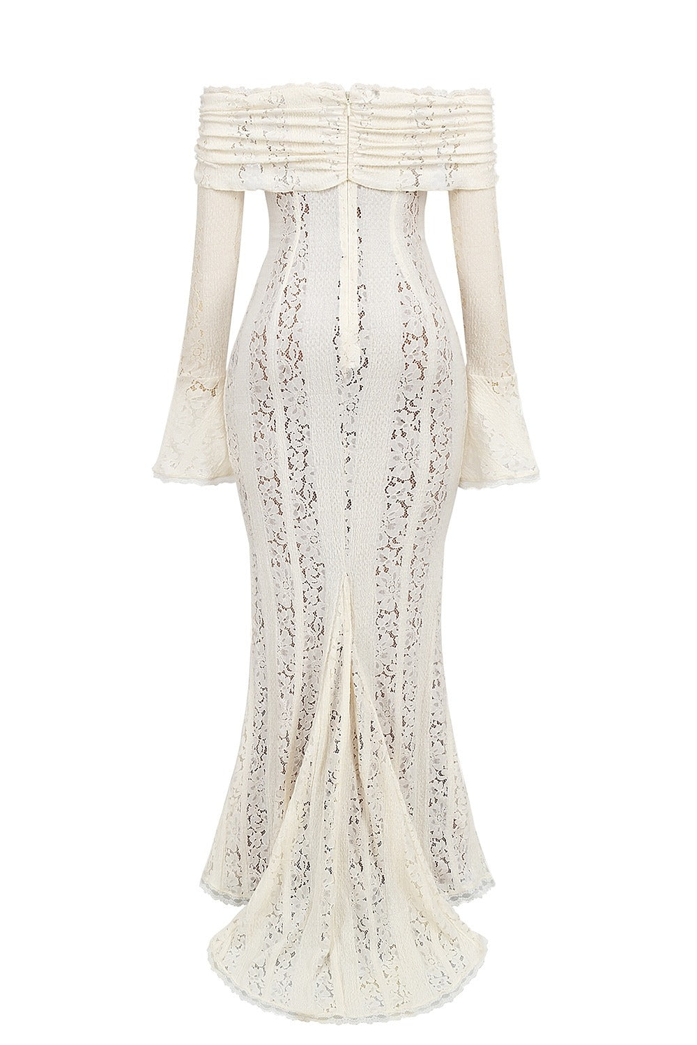 Vintage Cream Floral Lace Off Shoulder Maxi Dress