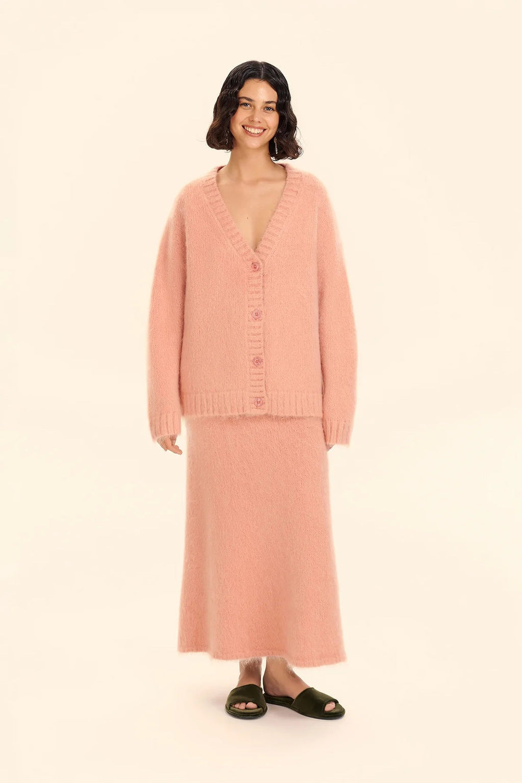 Cardigan Skirt Set - Peach