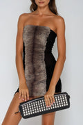 Strapless Faux Fur Mini Dress In Black