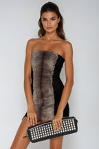 Strapless Faux Fur Mini Dress In Black