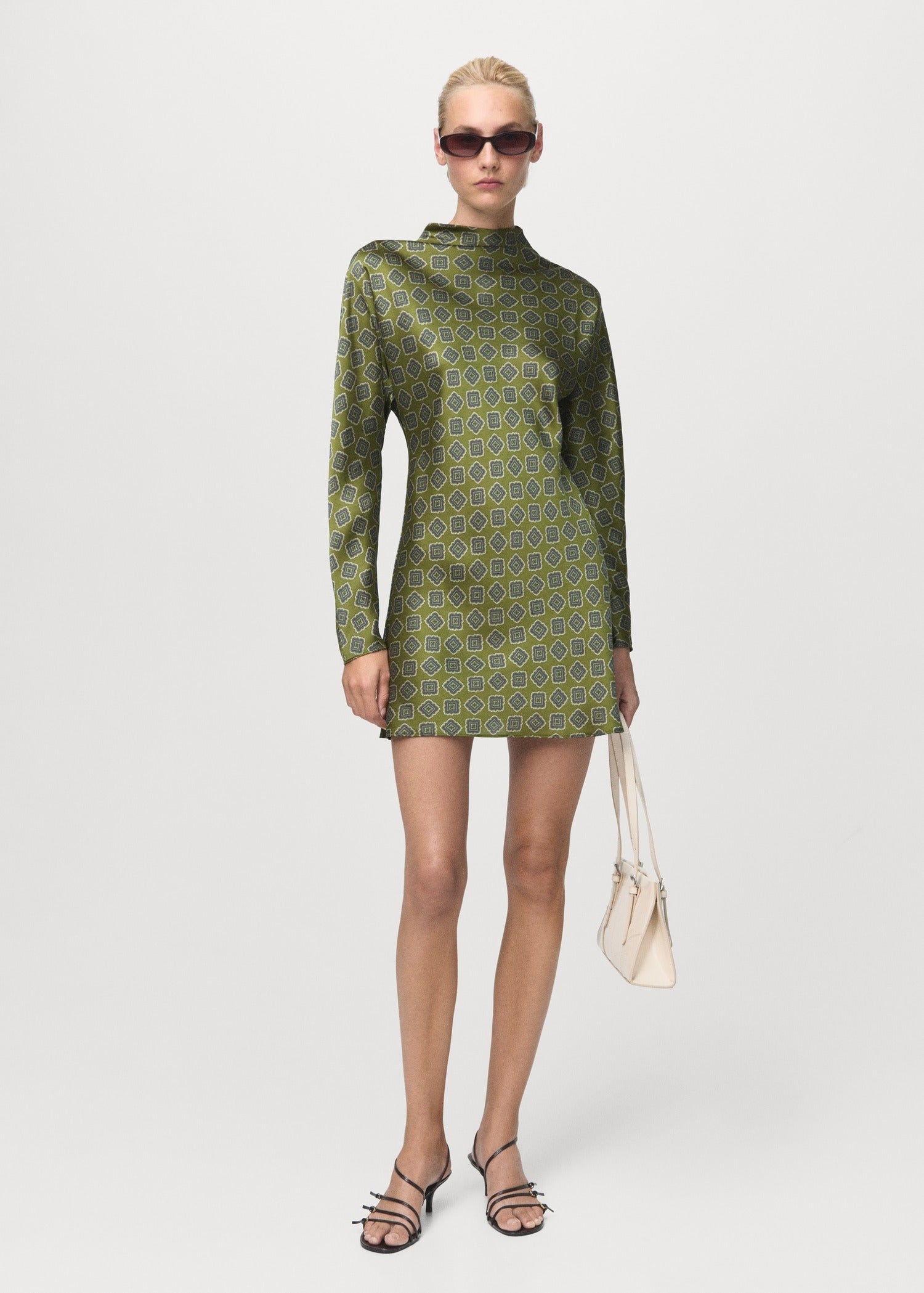 Satin Printed Mini Dress with Perkins Collar