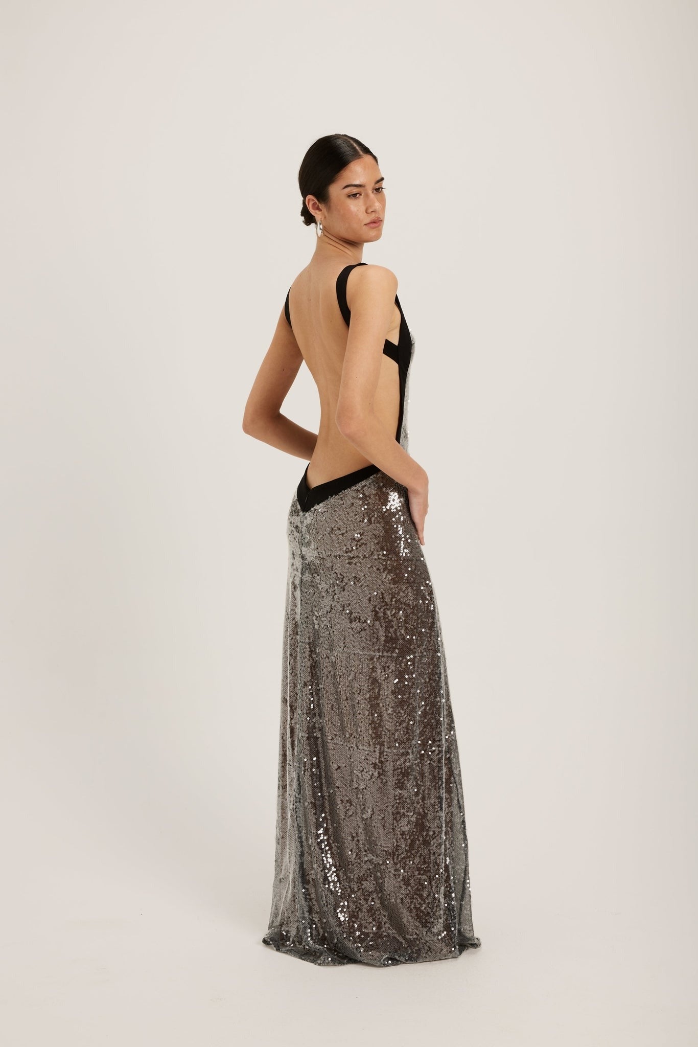 Sequin Maxi Dress - Black/Sliver