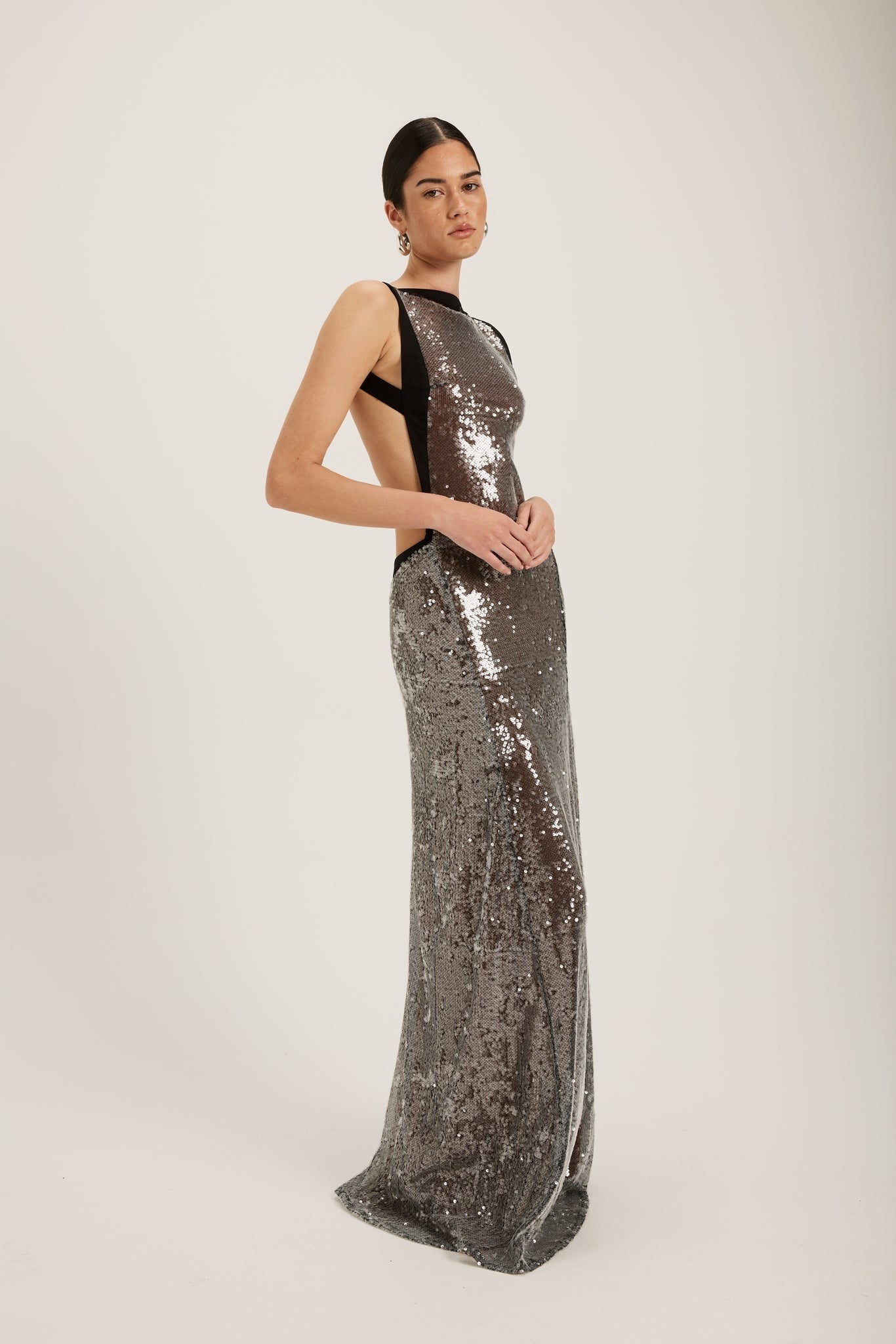 Sequin Maxi Dress - Black/Sliver