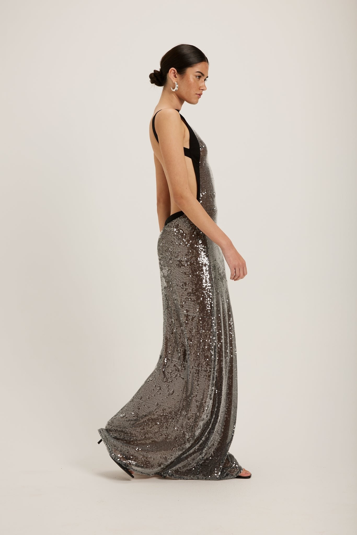 Sequin Maxi Dress - Black/Sliver