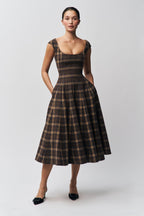 Brown Plaid Midi Dress