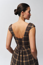 Brown Plaid Midi Dress