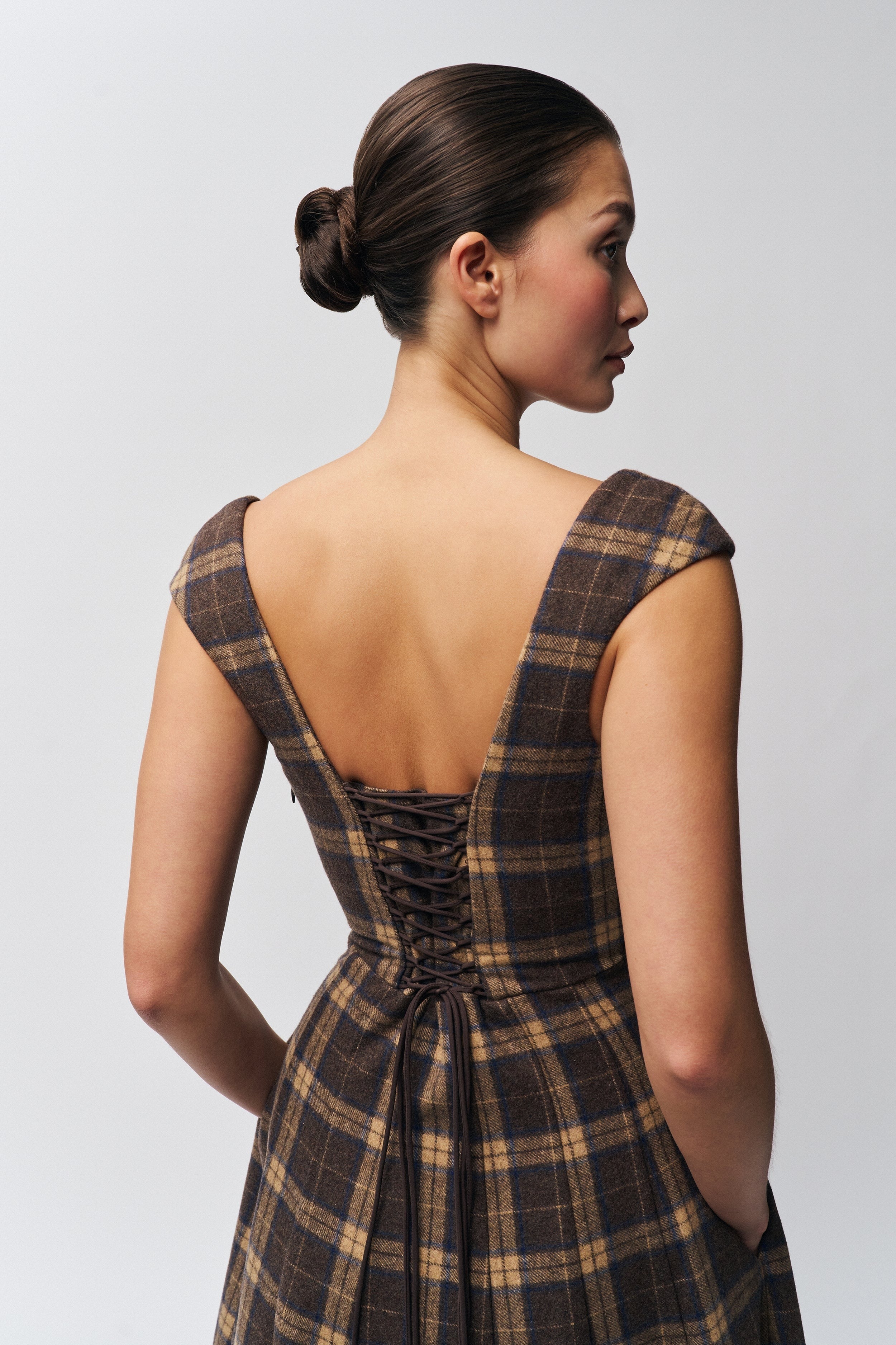 Brown Plaid Midi Dress