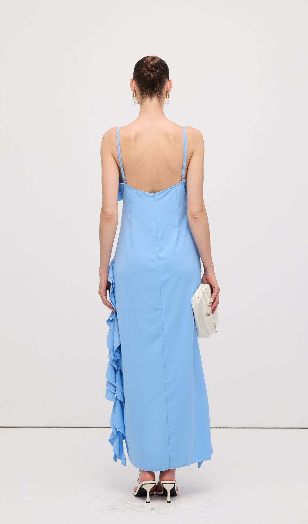 Sky Blue Ruffle Asymmetrical Maxi Dress