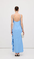 Sky Blue Ruffle Asymmetrical Maxi Dress