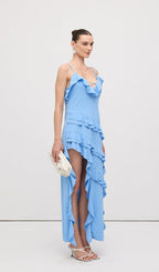 Sky Blue Ruffle Asymmetrical Maxi Dress