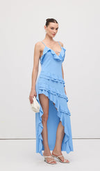 Sky Blue Ruffle Asymmetrical Maxi Dress