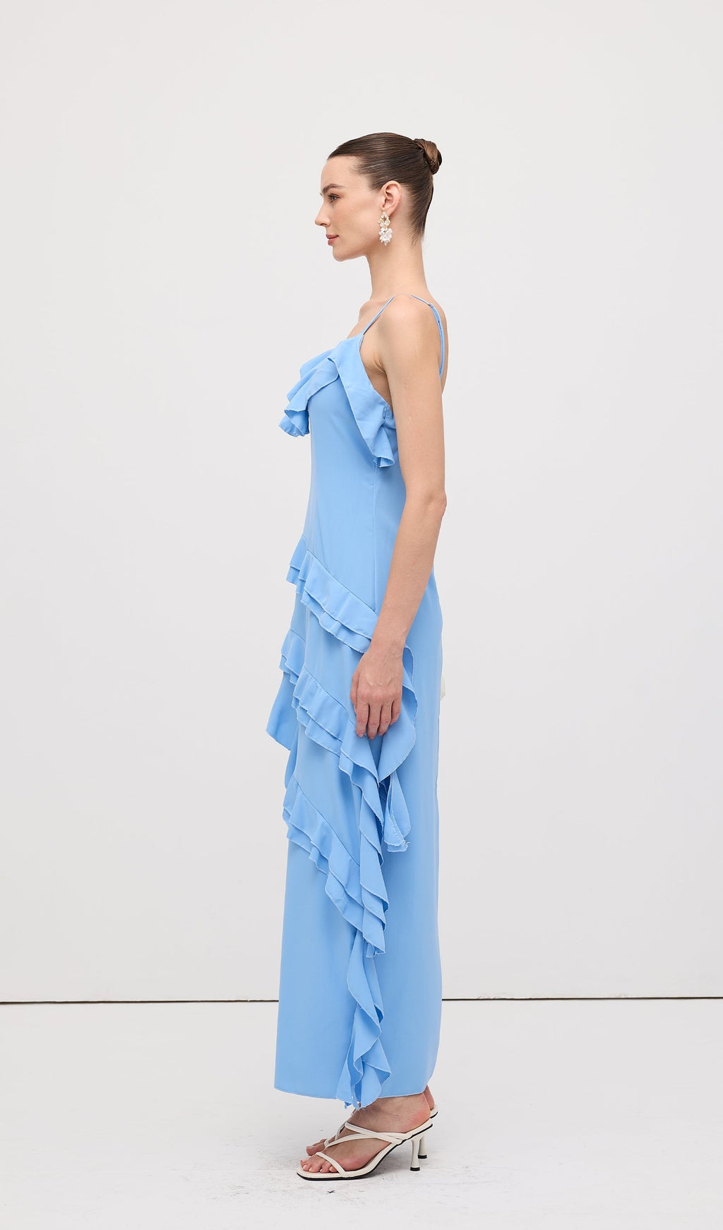 Sky Blue Ruffle Asymmetrical Maxi Dress