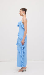 Sky Blue Ruffle Asymmetrical Maxi Dress