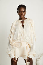 Neutral Fully Pleated Ruffled Mini Dress