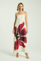 Long Straight-Neckline Maxi Dress – Localized Floral Print