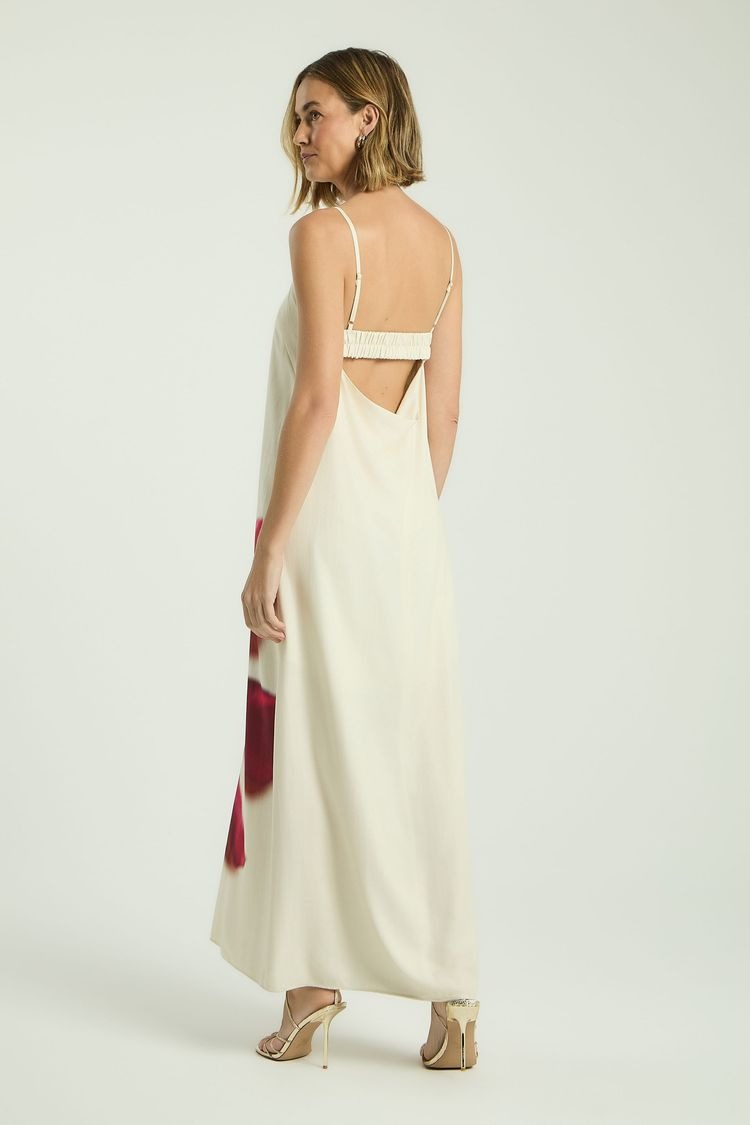 Long Straight-Neckline Maxi Dress – Localized Floral Print