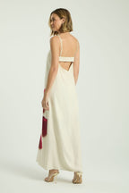 Long Straight-Neckline Maxi Dress – Localized Floral Print