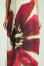 Long Straight-Neckline Maxi Dress – Localized Floral Print