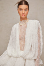 Isoline White Semi-Sheer Lace Top&Shorts&Dress Matching Set