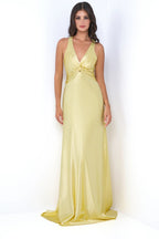 Twist V-neck Yellow Open Back Sheath Maxi Dress