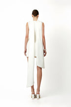 Piroska White Sleeveless Pearl Trim Mini Dress