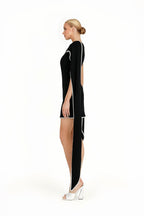 Piroska Black Sleeveless Pearl Trim Mini Dress