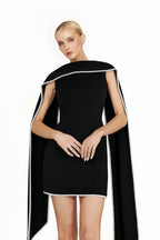 Piroska Black Sleeveless Pearl Trim Mini Dress