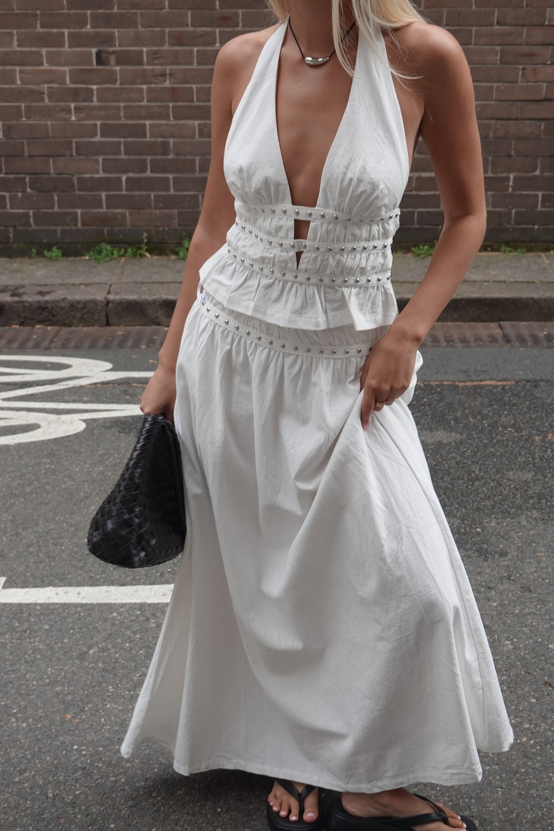 Tabby Studed Midi Skirt Ivory