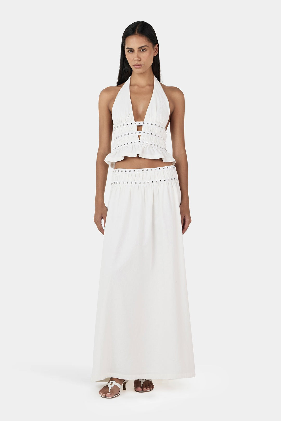 Tabby Studed Midi Skirt Ivory