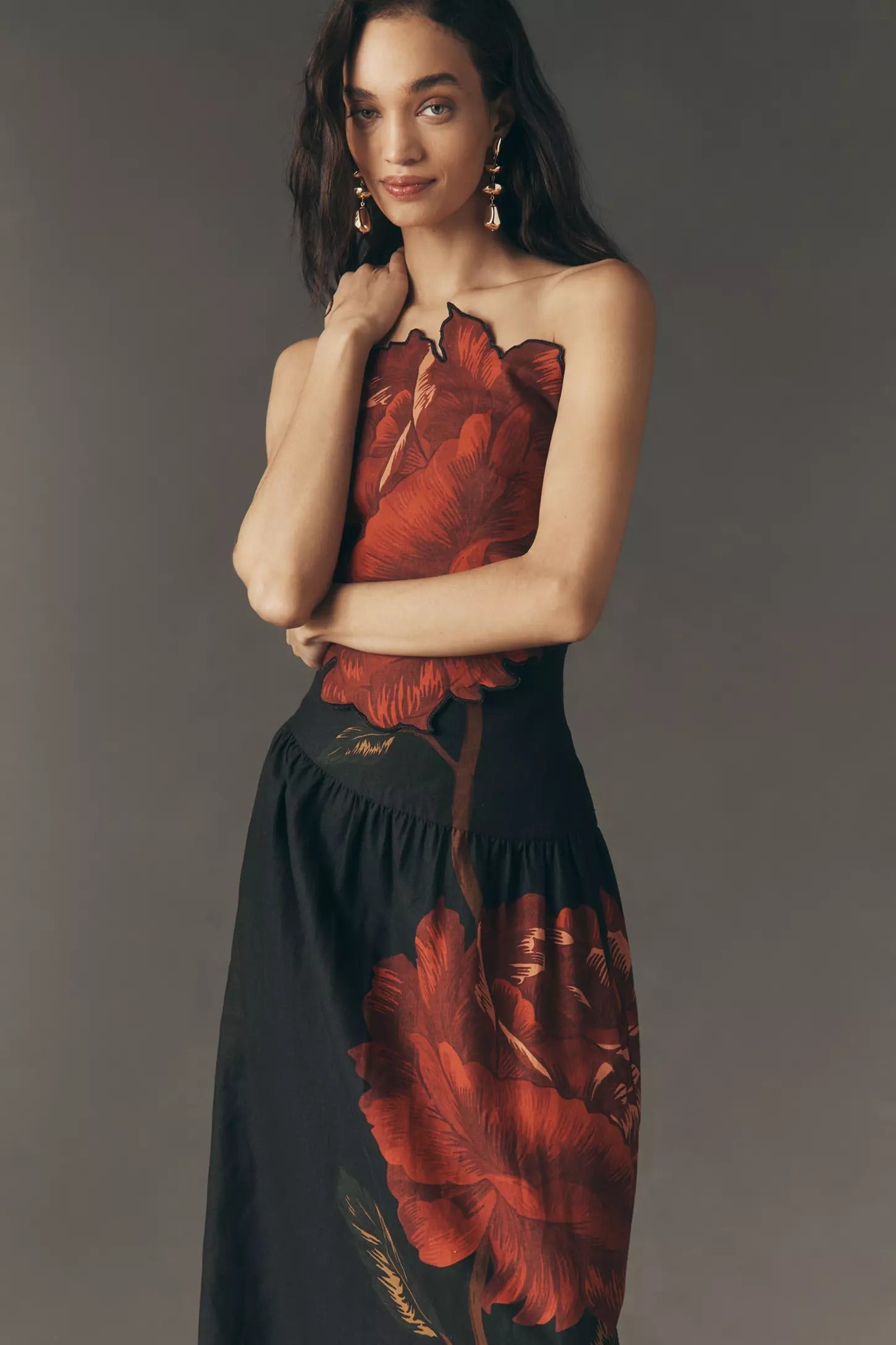 Rosalia Linen Blend Strapless Midi Dress
