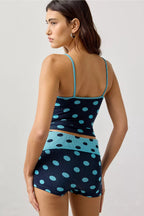 Polka Dot Seamless Knit Cami + Micro Short 2-Piece Set - Blue Topaz